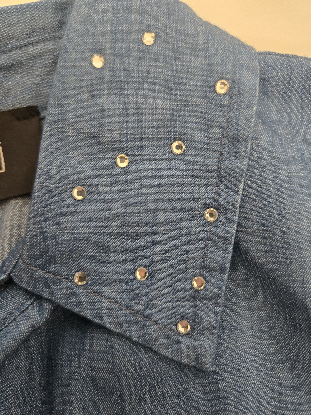 NWOT OZANI N KU Two-Tone Blue Striped & Chambray Button-Down Shirt Womens Size S - Picture 5 of 13